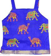 Blue animal print cotton skirt top for girls (BLU_6-12 month), Indian fashion with sleeveless lehenga and dupatta